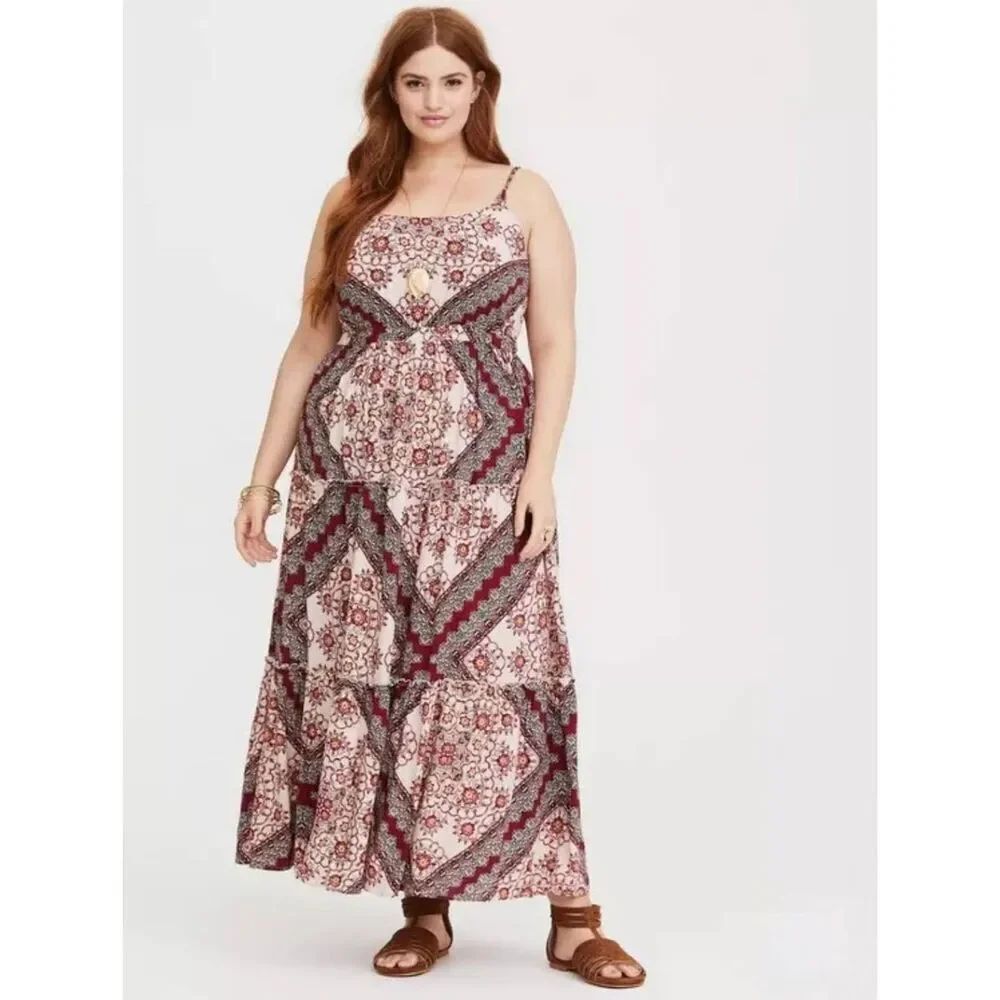 Torrid Maxi Tiered Challis Dress Size 1 (1X) Boho Gypsy Western Floral